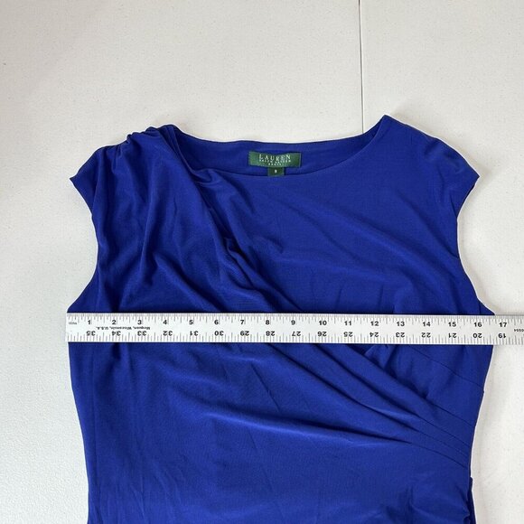 Lauren Ralph Lauren Womens Dress 8 Blue Mock Wrap Gathered Jersey Work Cocktail - Picture 4 of 11
